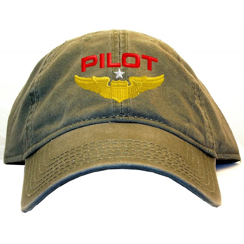 Baseball Caps Pilot with Wings Low Profile Baseball Cap - Olive - C412K01RKRL $32.58