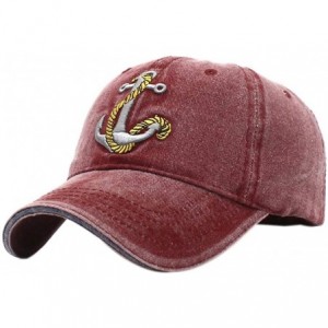 Baseball Caps Anchor Embroidered Cotton Washed Dad Hat Distressed Retro Baseball Hat - Red - CI18NUH5OW6 $23.35