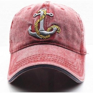 Baseball Caps Anchor Embroidered Cotton Washed Dad Hat Distressed Retro Baseball Hat - Red - CI18NUH5OW6 $23.35