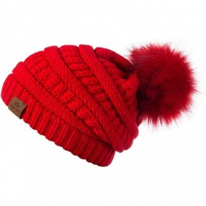 Skullies & Beanies Womens Fleece Lined Slouchy Beanie Chunky Baggy Hat Fur Pompom Winter Soft Warm Cap - Red - C318LAI9HHZ $2...