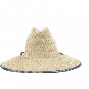 Sun Hats Men's Straw Lifeguard Hat with Adjustabel Chin Cord - Natural/Black - CD12EBE6D8F $50.57