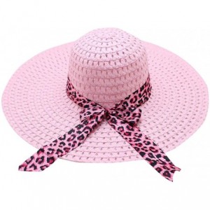 Sun Hats Beach Cap Women Print Two-Side Big Brim Straw Hat Sun Floppy Wide Brim Hats - Pink - CE18QELXNW8 $23.18