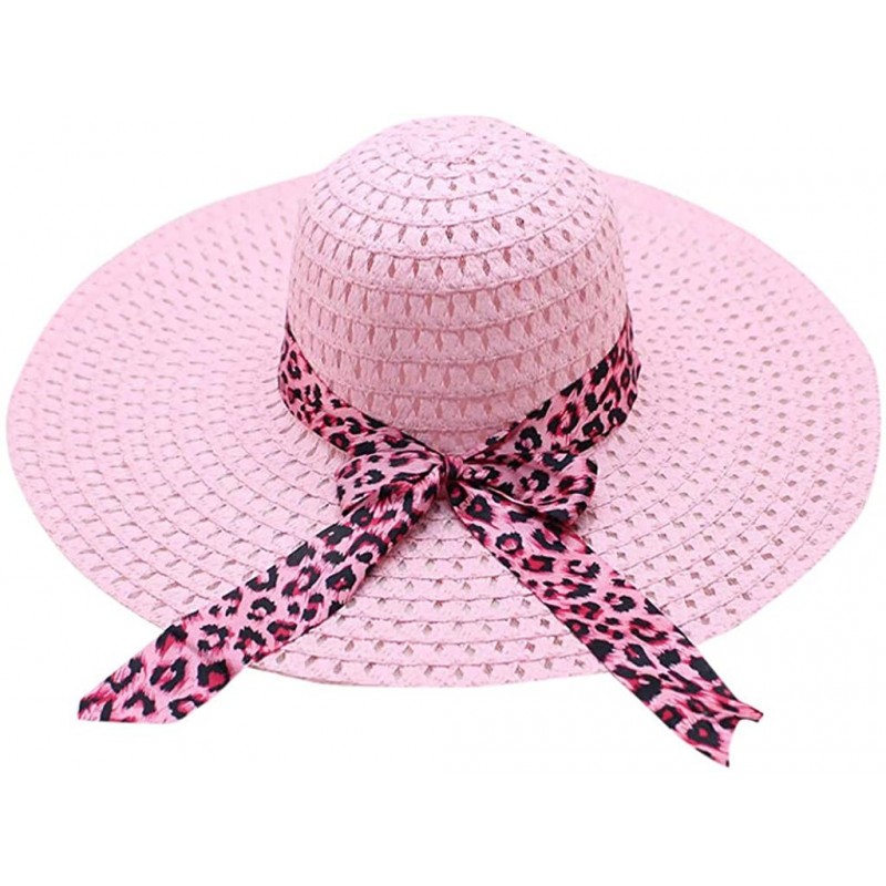 Sun Hats Beach Cap Women Print Two-Side Big Brim Straw Hat Sun Floppy Wide Brim Hats - Pink - CE18QELXNW8 $22.59