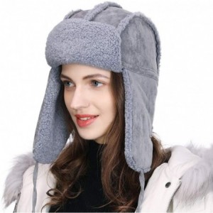 Skullies & Beanies Ladies Earflap Trapper Hat Faux Fur Hunting Hat Fleece Lined Thick Knitted - 00781_gray - CJ18YR2YU49 $47.97