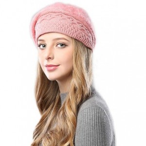 Berets Women Winter French Beret Hat Wool Knit Berets Beanie Classic Warm Casual Hat - Pink - CG18Z4T9NCU $24.87