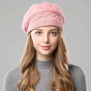 Berets Women Winter French Beret Hat Wool Knit Berets Beanie Classic Warm Casual Hat - Pink - CG18Z4T9NCU $23.91