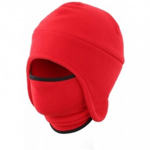 Balaclavas Men's Warm 2 in 1 Hat Winter Fleece Earflap Skull Sports Beanie Ski Mask - Red - C318IRUDAX6 $25.75