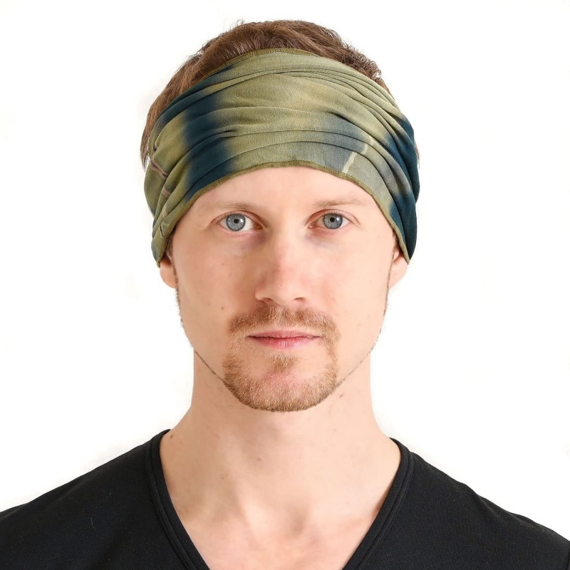 Headbands Womens Bandana Headband Headwrap - Mens Hippy Hair Band Japanese Boho Dread Wrap - Khaki - CI1192DYCWZ $28.78