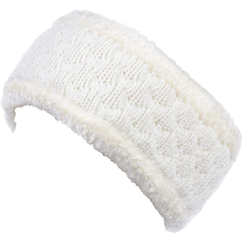 Cold Weather Headbands Womens Chic Cold Weather Enhanced Warm Fleece Lined Crochet Knit Stretchy Fit - Glitter White - CU18M6...