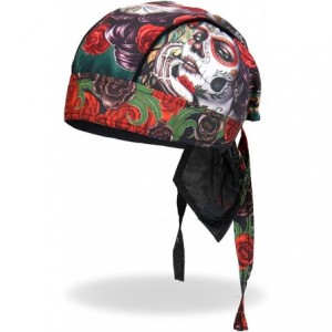 Skullies & Beanies Sugar Muerte Calavera Skull Roses Head Wrap - Biker Cap - CJ12DAA0T1V $26.31