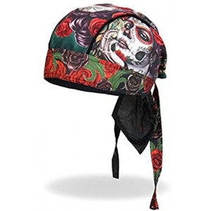 Skullies & Beanies Sugar Muerte Calavera Skull Roses Head Wrap - Biker Cap - CJ12DAA0T1V $26.31