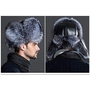 Bomber Hats Mens Winter Hat Real Fox Fur Genuine Leather Russian Ushanka Hats - Silver Fox - CM18I3ZQ8D8 $92.25