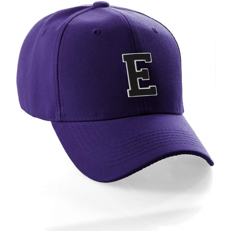 Baseball Caps Classic Baseball Hat Custom A to Z Initial Team Letter- Purple Cap White Black - Letter E - CO18NY5KDU0 $21.30