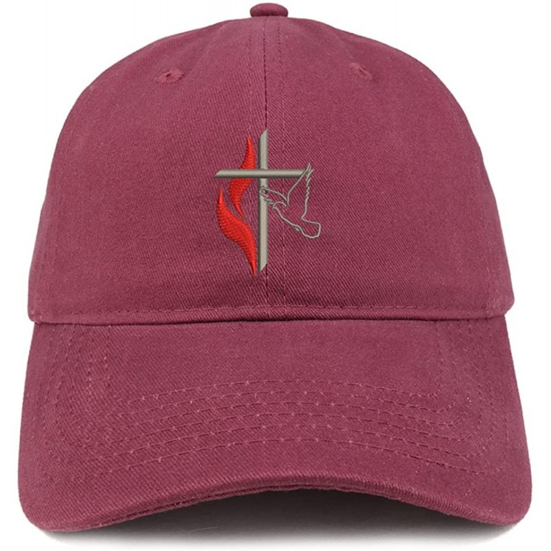 Baseball Caps Methodist Cross and Dove Embroidered Brushed Cotton Dad Hat Ball Cap - Maroon - CI180D8T988 $33.87