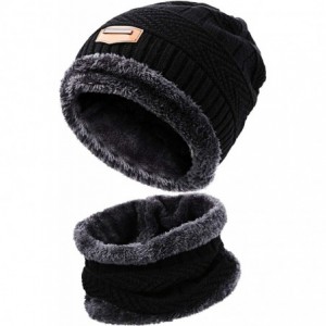Skullies & Beanies Winter Beanie Hat Scarf Set Fleece Lined Skull Cap and Scarf Unisex - Black - CK18A0EL323 $32.09