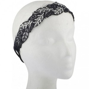 Headbands Black and Rhinestone Embroidered Leaf Mesh Stretch Head wrap - CA12I3ITPP3 $19.28