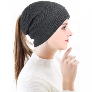 Skullies & Beanies Womens Ponytail Beanie Knit Messy Bun Hat Slouchy Skull Hat with Adjustable String for Winter to Keep Warm...