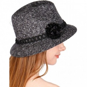 Bucket Hats Straw Bucket Fedora Beach Sun Hats for Women- Sun Protection Panama- Unisex - Flower Black - C3182EUSTW3 $27.16