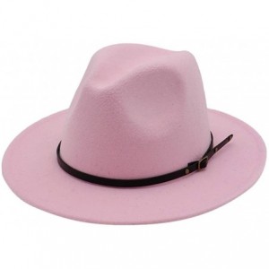Fedoras Women's Vintage Fedora Hat Lady Retro Wide Brim Hat with Belt Buckle Unisex Classic Cotton Panama Hat - Pink - CF193G...
