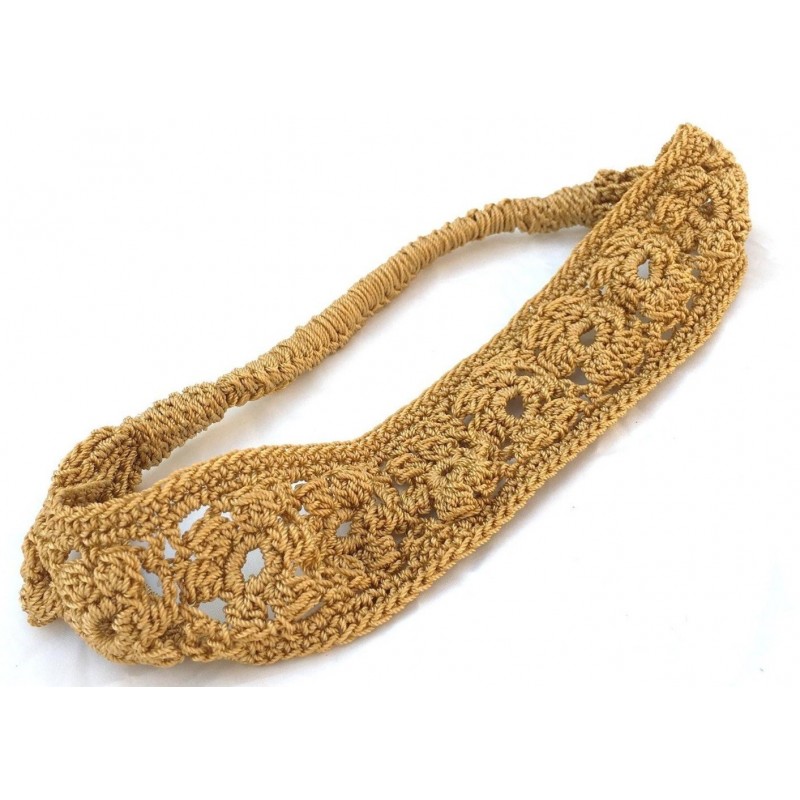 Headbands Crochet daisies elastic Headband handmade- good for women and girls (Mustard) - Mustard - CD17YOQ43W8 $57.50