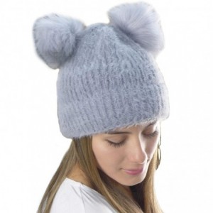 Skullies & Beanies Women's Winter Ultra Soft Knit Beanie Hat with Double Faux Fur Pom Pom - Light Grey - CO18L3LKXXZ $26.16