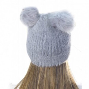 Skullies & Beanies Women's Winter Ultra Soft Knit Beanie Hat with Double Faux Fur Pom Pom - Light Grey - CO18L3LKXXZ $22.38