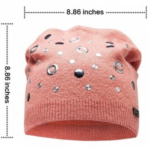 Skullies & Beanies Wool Slouchy Beanie Hat for Women Double Layers Skull Caps Rivets Curly Backside - Pink - CF187LI6350 $34.46