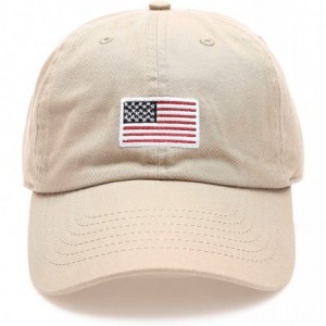 Baseball Caps USA American Flag Embroidered 100% Cotton Adjustable Strap Baseball Cap Hat - Flag - Khaki - CL182GCQUNZ $23.34