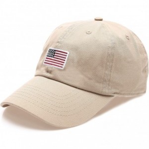 Baseball Caps USA American Flag Embroidered 100% Cotton Adjustable Strap Baseball Cap Hat - Flag - Khaki - CL182GCQUNZ $19.14
