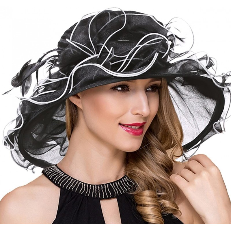 Sun Hats Womens Kentucky Derby Church Dress Fascinator Tea Party Wedding Hats S056 - Black - CB180ONEA39 $44.30