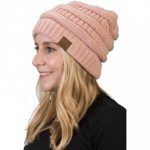 Skullies & Beanies Solid Ribbed Beanie Slouchy Soft Stretch Cable Knit Warm Skull Cap - Indi Pink - C9126VPQA5H $21.62