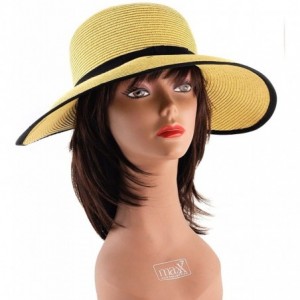 Sun Hats Women's Stylish UPF 50+ Paper Woven Sun Hat w/Ribbon Trim - Black - CL11KI3QXHZ $19.45