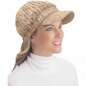 Skullies & Beanies Lurex Cable Knit Beanie Hat with Visor Brim - Stylish Winter Accessories for Warmth - Tan - CT18L99Z2Z5 $2...