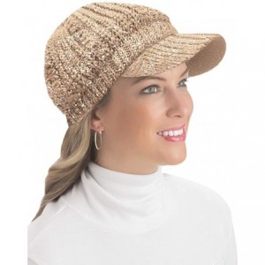 Skullies & Beanies Lurex Cable Knit Beanie Hat with Visor Brim - Stylish Winter Accessories for Warmth - Tan - CT18L99Z2Z5 $1...