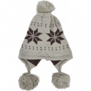 Skullies & Beanies Women's Knit Winter Beanie w/Earflap and Pom Balls - Grey - C111FZZA7DB $27.35