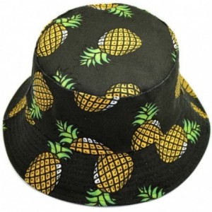 Bucket Hats Unisex Fruit Printed Dual Use Bucket Hat Fisherman Hat Sun Visor Hat for Summer Beach Pineapple Black - C218H46OU...