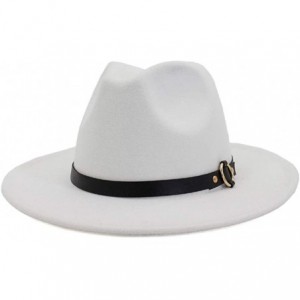 Fedoras Women's Classic Wide Brim Fedora Hat with Belt Buckle Felt Panama Hat - Z2-white - C9199952IR2 $32.04