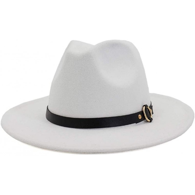 Fedoras Women's Classic Wide Brim Fedora Hat with Belt Buckle Felt Panama Hat - Z2-white - C9199952IR2 $28.36