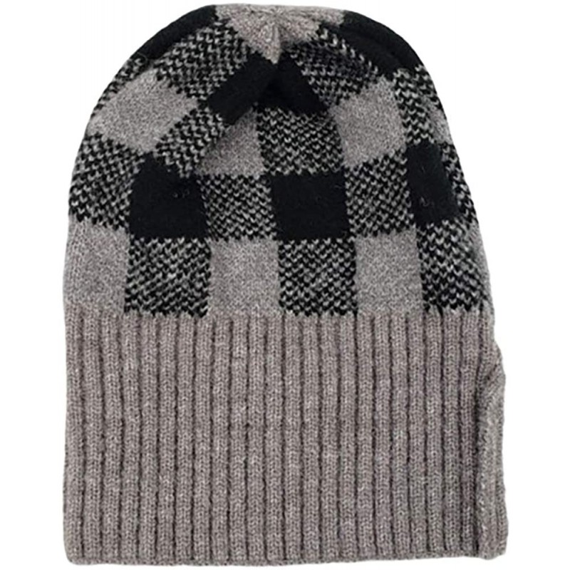 Skullies & Beanies Women Winter Hats Check Pattern Stretchy Plaid Hat Beanie - Grey - CL193LMIHLE $26.58