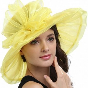 Sun Hats Women Kentucky Derby Ascot Girls Tea Party Dress Church Lace Hats - Yellow - CB12526T31Z $37.56