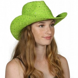 Cowboy Hats Glitter Sequin Trim Cowboy Hat - Lime Green - CW11TBC2VX9 $48.96