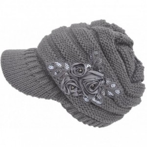 Berets Winter Beret Cap Womens Flower Knit Crochet Beanie Hat Winter Warm Cap - Gray ❤️ - CQ187D08XMX $22.21