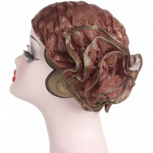 Skullies & Beanies Women Flower Muslim Ruffle Cancer Chemo Hat Beanie Turban Head Wrap Cap - Coffee a - C21804MCH2D $18.72