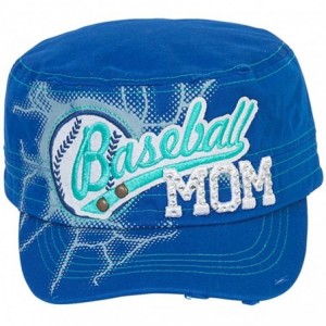 Baseball Caps Sports Mom Distressed Adjustable Cadet Cap - Royal - Baseball Mom - CL17X66795K $23.44