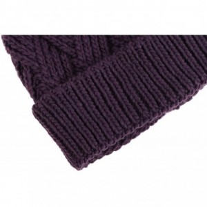 Skullies & Beanies Diamond Weave Knit Beanie with Faux Fur Pompom - Purple - C5185LU87A0 $18.25