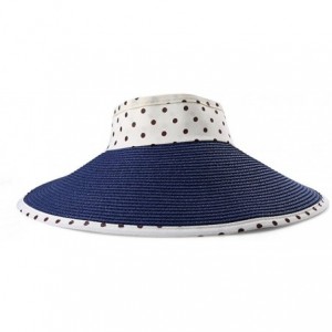 Visors Straw Roll up Polka Dot Wide Brim Bowknot Beach Sun Hat Visor - Navy Blue - CN12I6B4QFV $30.08