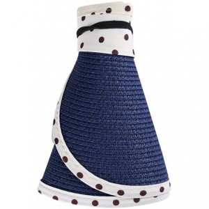 Visors Straw Roll up Polka Dot Wide Brim Bowknot Beach Sun Hat Visor - Navy Blue - CN12I6B4QFV $29.31