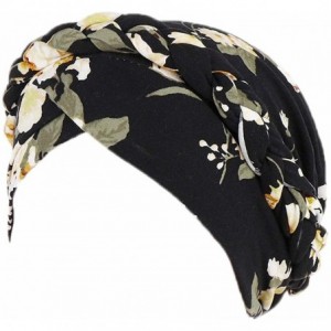 Skullies & Beanies Chemo Cancer Braid Turban Cap Ethnic Bohemia Twisted Hair Cover Wrap Turban Headwear - Z Printed Black - C...