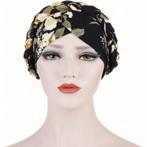 Skullies & Beanies Chemo Cancer Braid Turban Cap Ethnic Bohemia Twisted Hair Cover Wrap Turban Headwear - Z Printed Black - C...