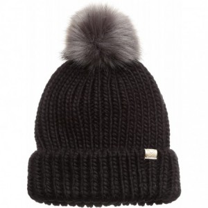 Skullies & Beanies Women's Winter Solid Ribbed Knitted Beanie Hat with Faux Fur Pom Pom - Black - CU185UT7WXK $19.89